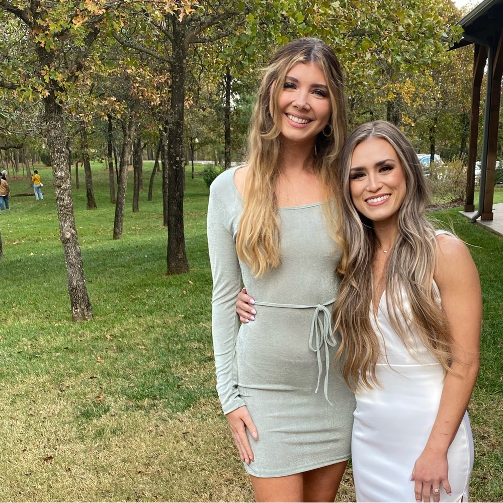 Gray/Green long sleeve short dress